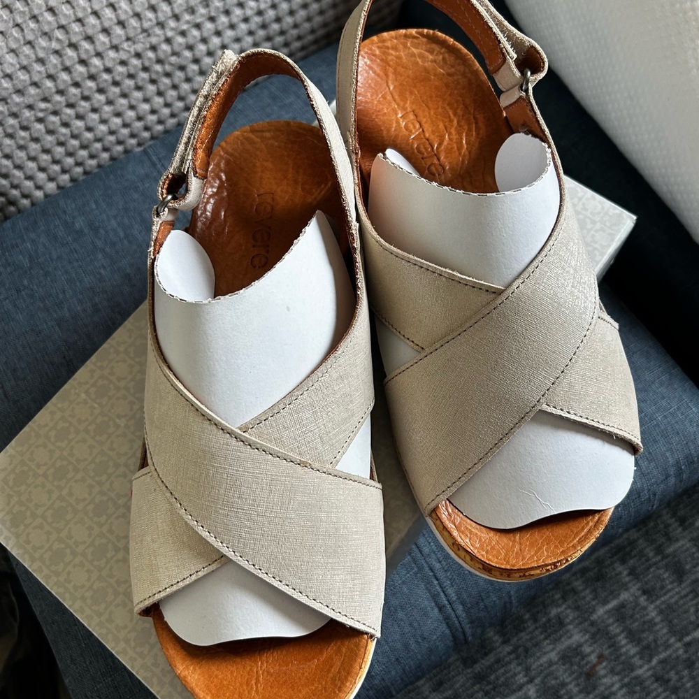 Revere Gold Linen Cross-Strap Sandals-orthotic friendly